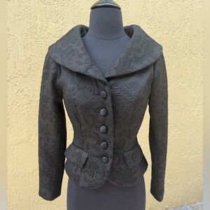 $495 Vintage BADGLEY MISCHKA Black Metallic Damask Formal Evening Jacket Sz 2